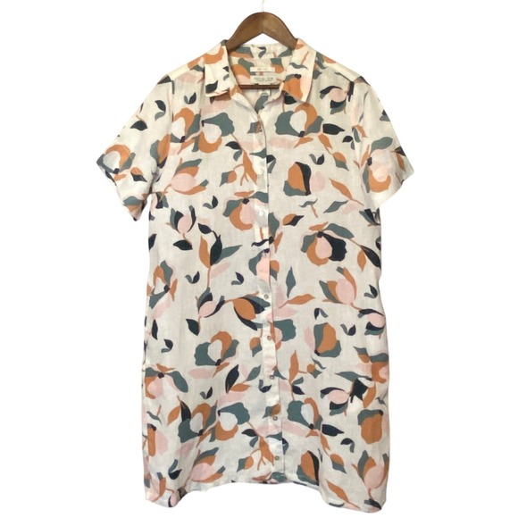 Rachel Zoe Dresses & Skirts - Rachel Zoe Women Linen Shirt Dress Size L Abstract Floral Coastal Resort Pockets
